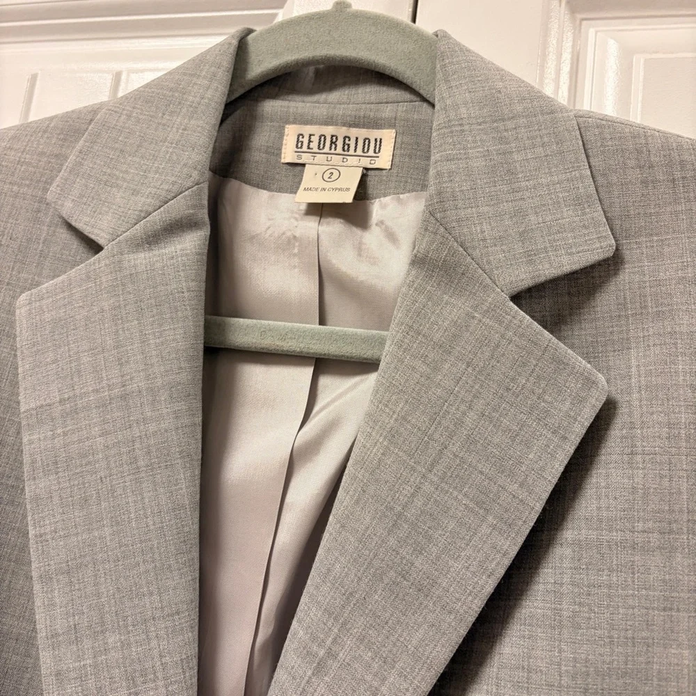 Georgiou Studio Longline Italian Wool Blend Blazer Grey - Picture 3 of 11